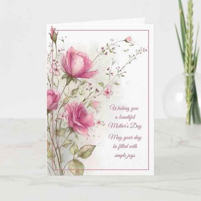 Glad mors dag Mjuk feminin rosa ros Kort (Framsida)