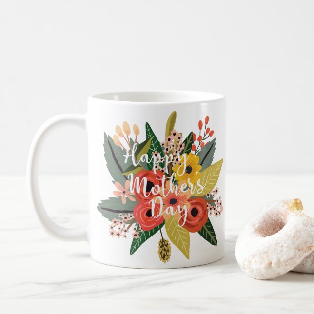 Glad mors dag Modern Färgrik Blommig Skrift Kaffemugg (Med munk)