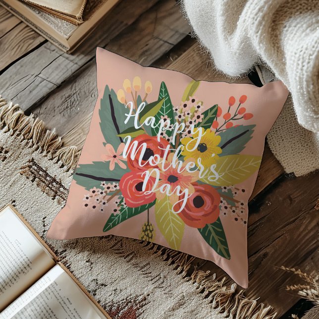 Glad mors dag Modern Färgrik Blommig Skrift Kudde (Skapare uppladdad)