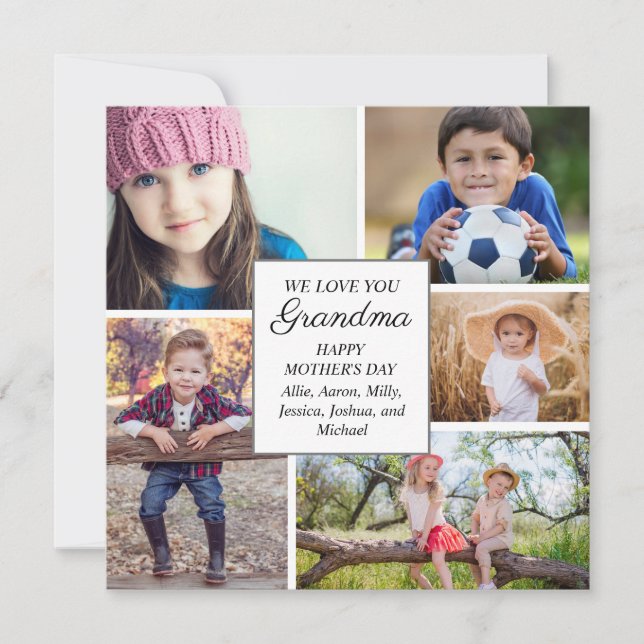 Glad mors dag Mormor 5 barn familjefoto Julkort (Framsida)
