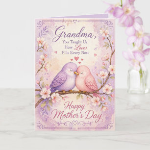 Glad mors dag Mormor Whimsical Lovebirds Kort