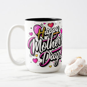 Glad mors dag Neon Rosa Hjärtan - Modernt Roligt B Två-Tonad Mugg