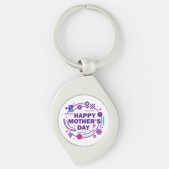 Glad mors dag Retro stil kärlek mamma Swirl Silverfärgad Nyckelring (Framsidan)