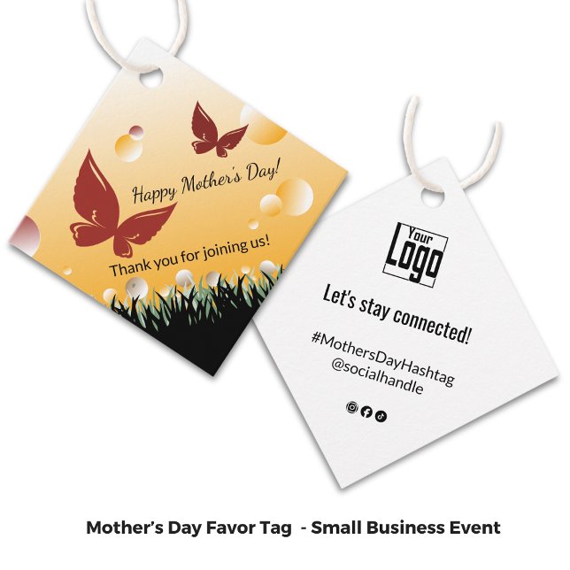 Glad mors dag Röda fjärilar Tack Gåvor Etiketter (Happy Mother's Day Red Butterflies Thank You Favor Tags - Diamond Shape )