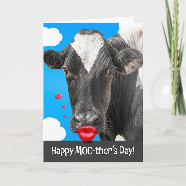 Glad mors dag Rolig ko med människoläppar Humor Helgkort (Framsida)
