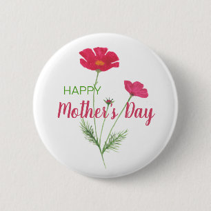 Glad mors dag Rosa akvarellblommor Knapp
