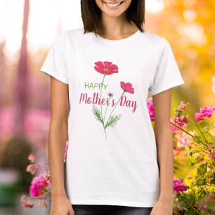 Glad mors dag Rosa akvarellblommor T Shirt