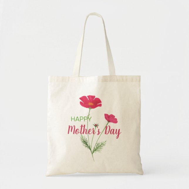 Glad mors dag Rosa akvarellblommor Tygkasse (Framsidan)