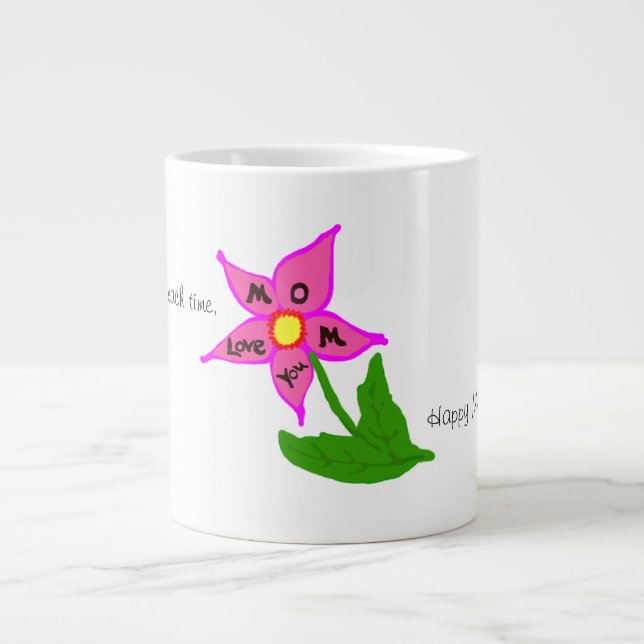 Glad mors dag Rosa Blomma Meddelande Jumbo Mugg (Framsidan)