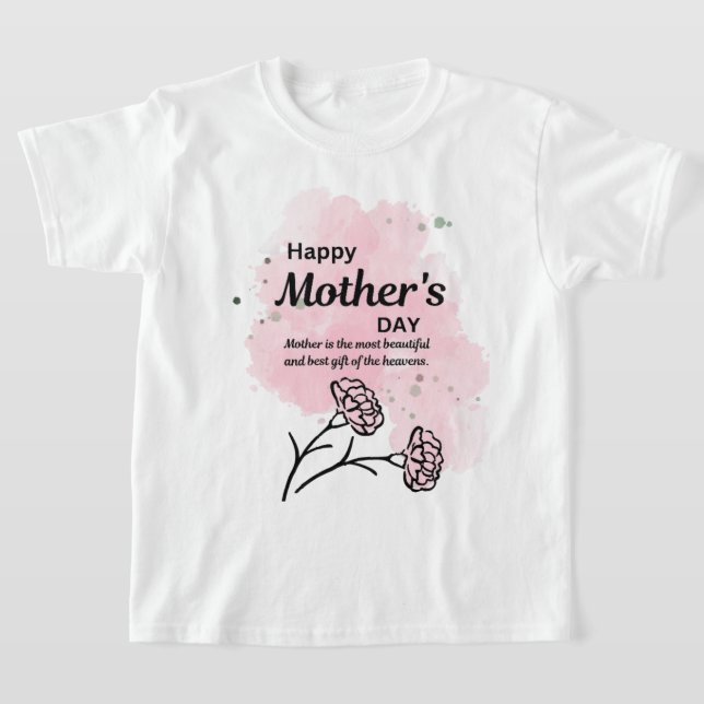 Glad mors dag Rosa blommig pojk-tröja T Shirt (Laydown)