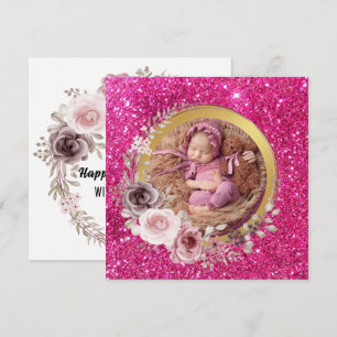 Glad mors dag rosa glitterfoto  julkort