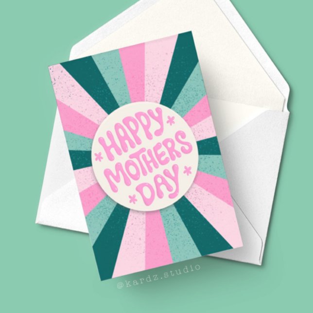 Glad mors dag Rosa Grön Solfjäderstråle Kort (Card shown in 5x7 inch. find same card with a template to easily add message and name in collection.)