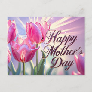 Glad mors dag Rosa Tulpan Blommor  Helg Vykort