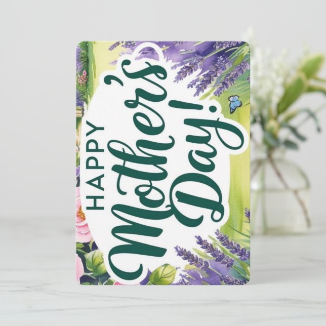 Glad mors dag Rose Gräsmattan Fjärilar Grön  Julkort (Stående Fram)