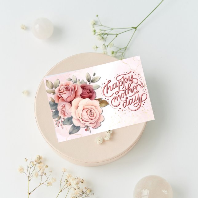 Glad mors dag Rosor Akvarell Rosa Helgkort (Skapare uppladdad)