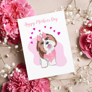Glad mors dag Shih-Tzu med hjärtan-kort Helg Vykort