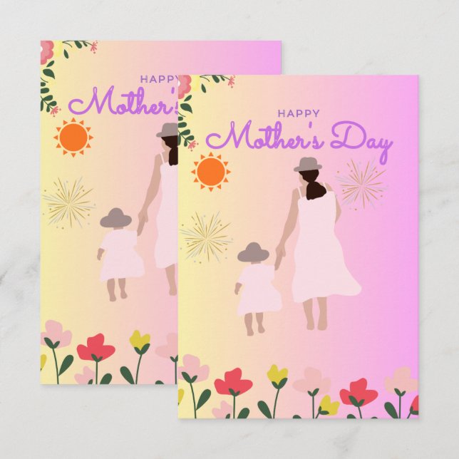 Glad mors dag Silhuettkort – Mamma & Barn F Tack Kort (Fram/baksida)