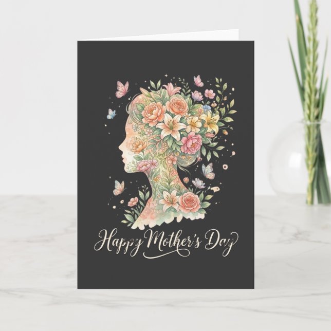 Glad mors dag slogan blomstergestalt av kvinna kort (Framsida)
