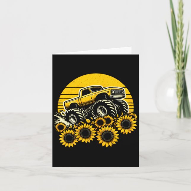 Glad mors dag småbarn solros monstertruck kort (Framsida)