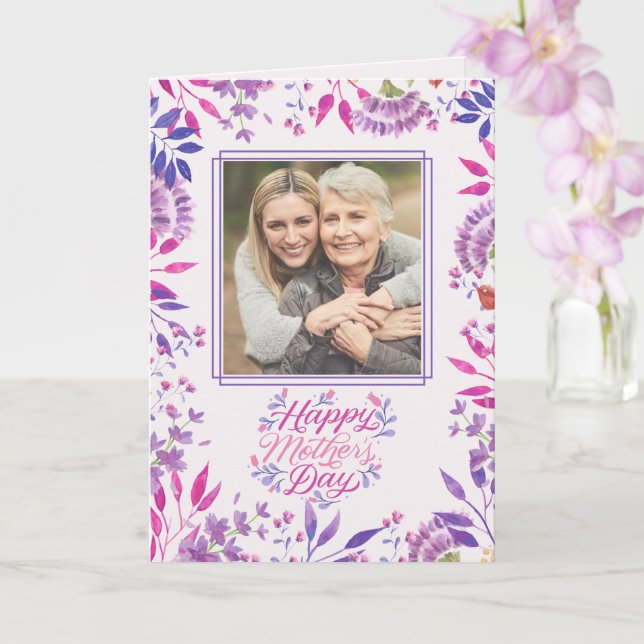 Glad mors dag söt akvarell ljus blomster kort (Orkide)