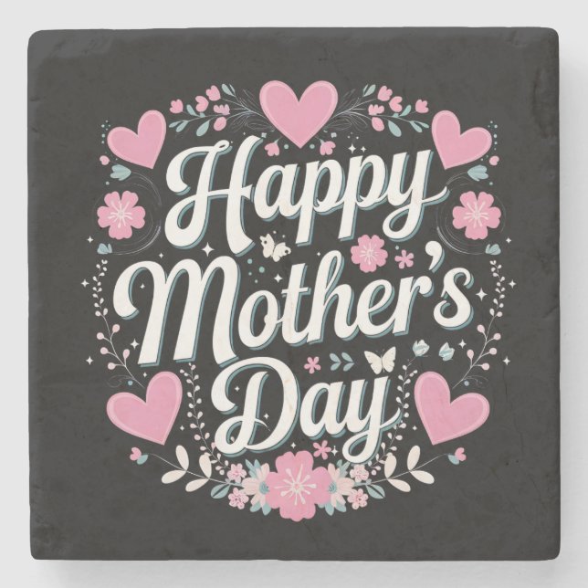 Glad mors dag Söt blommig mamma farmor Stenunderlägg (Framsidan)