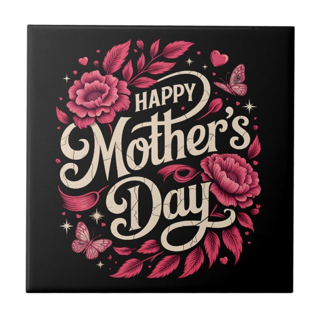Glad mors dag Söt blomster mamma Kakelplatta (Framsidan)