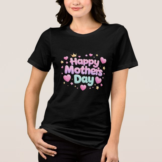 Glad mors dag Söt bubbelbokstav T-shirt (Framsida)