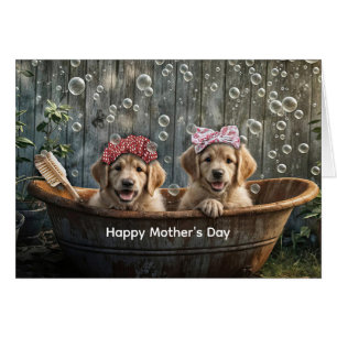 Glad mors dag Söt golden retriever-valp Hälsningskort