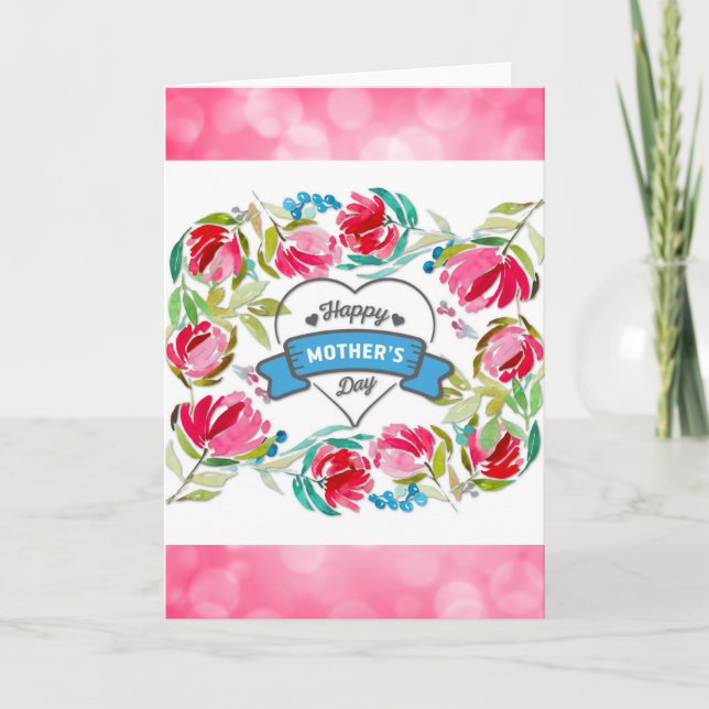 Glad mors dag Söt rosa blommig Kort (Framsida)
