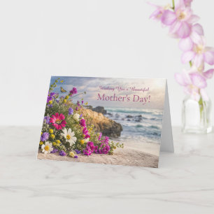 Glad mors dag Strand och blommor på kusten Kort