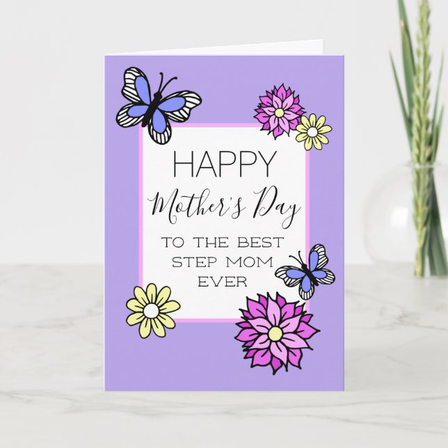 Glad mors dag styvmor Blommig fjäril Kort (Framsida)