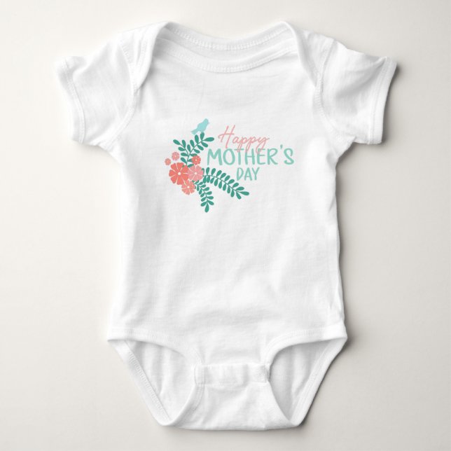 Glad mors dag text blommor fågel t shirt (Framsida)