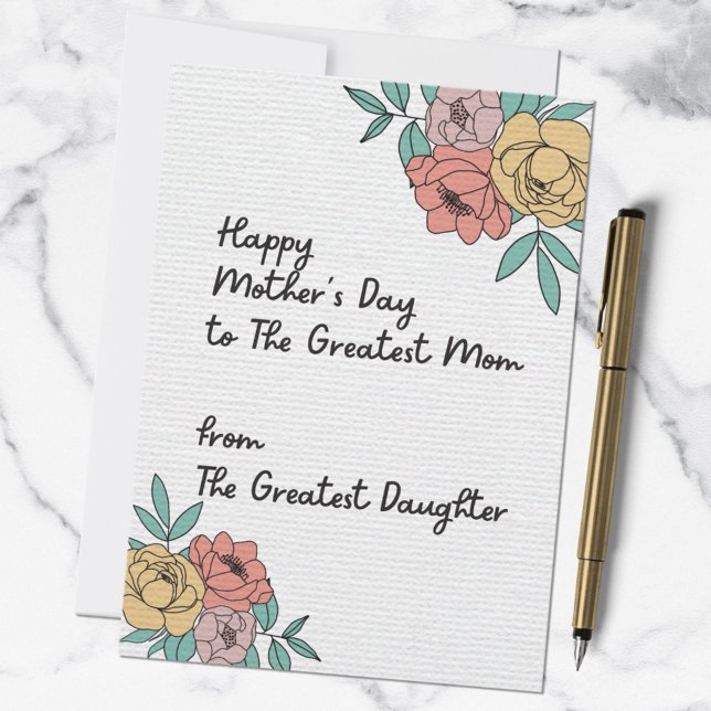 Glad mors dag Underbar mamma Blommor i pastellfärg Kort (In situ)