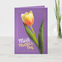Glad mors dag Vacker gul tulpan på lila Helgkort