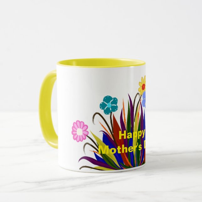 Glad mors dag Vackra blommor Fjädrar Mugg (Framsida vänster)