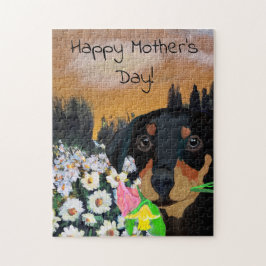 Glad mors dag Valp Blombukett Pussel