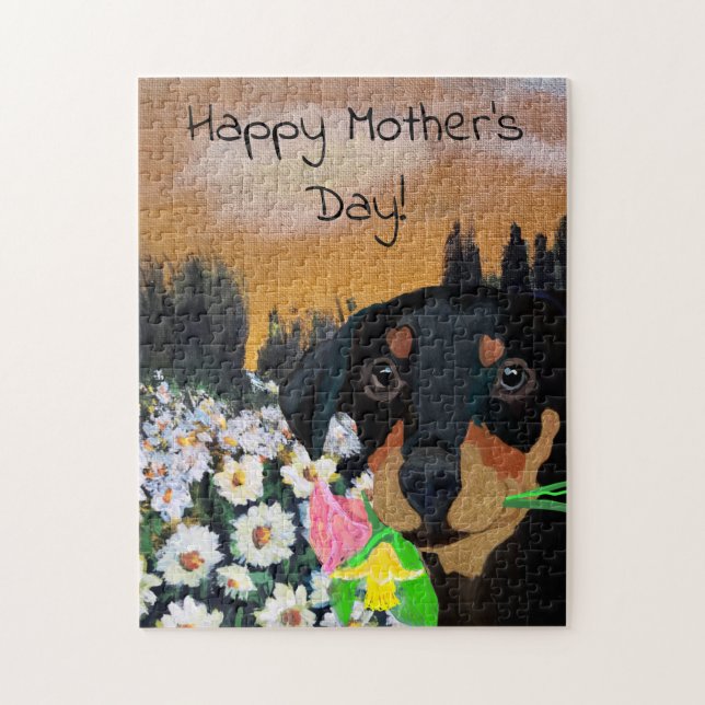 Glad mors dag Valp Blombukett Pussel (Vertikal)