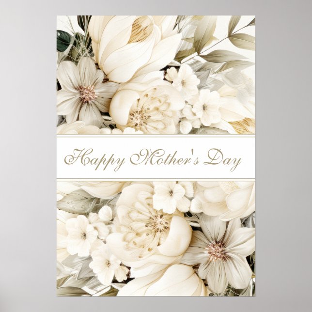 Glad mors dag Vaniljkräm Blomstermönster Poster (Framsidan)