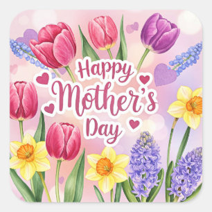 Glad mors dag, vårblommor, fyrkantigt klistermärke