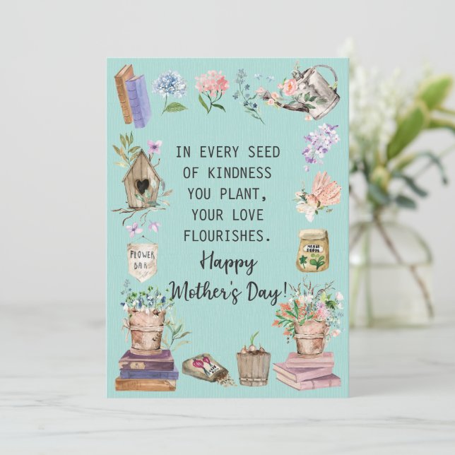 Glad mors dag Vattenfärg Blommig Trädgårdsskötsel  Julkort (Stående Fram)