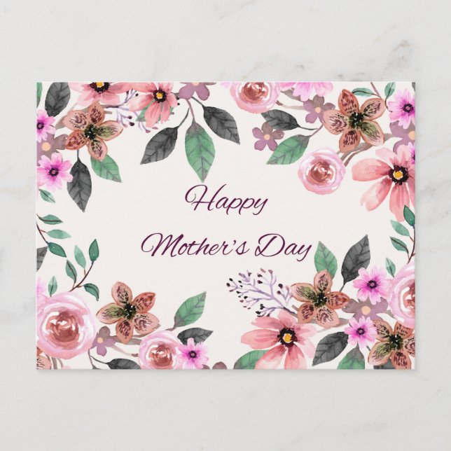 Glad mors dag Vattenfärg Blommor  Helg Vykort (Framsida)