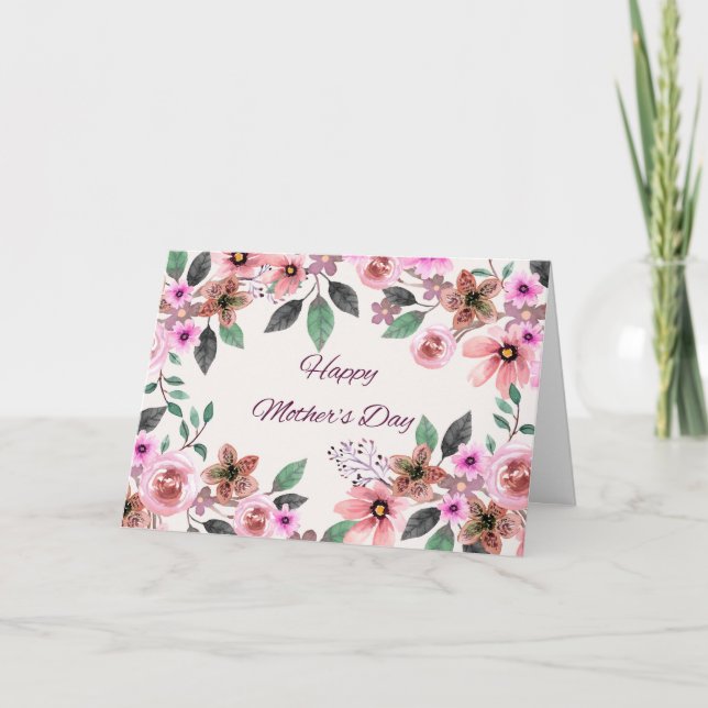 Glad mors dag Vattenfärg Blommor  Helgkort (Framsida)
