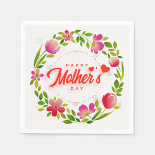 Glad mors dag Vattenfärg Rosa Blommor & Hjärtan Pappersservett