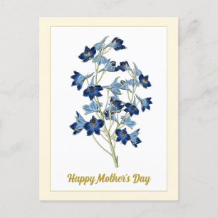 Glad mors dag Vintage blå klockor blommor Vykort