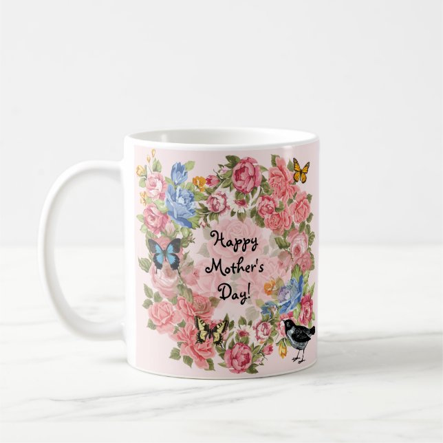 Glad mors dag Vintage Roses Kaffemugg (Vänster)