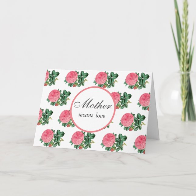 Glad mors dag vykort med rosa ros (Framsida)