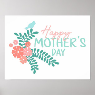 Glad morsdag söt blomsterlig vår fågel poster