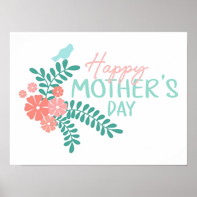 Glad morsdag söt blomsterlig vår fågel poster (Framsidan)
