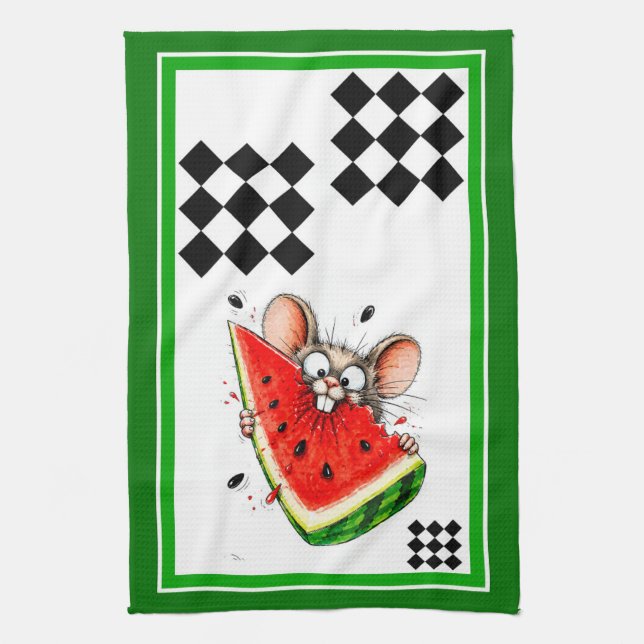 Glad mus äter vattenmelon kökshandduk (Vertikal)