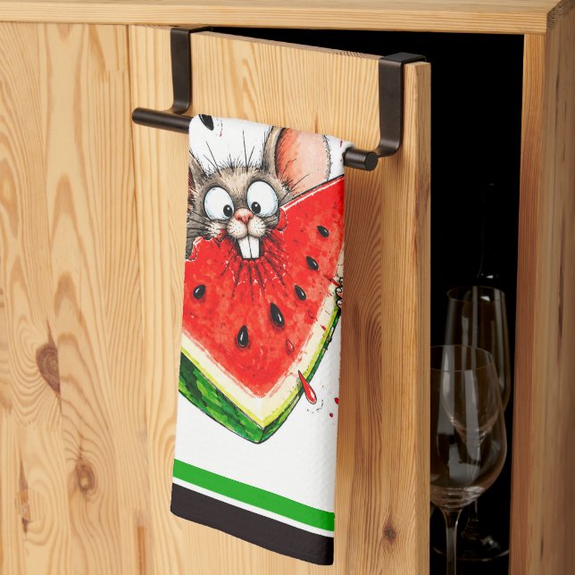 Glad mus äter vattenmelon kökshandduk (Thirds Fold)